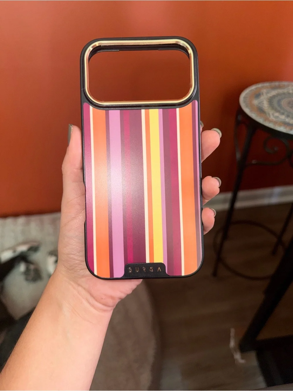 iPhone 17 Max Pro Burga Multicolor Stripe Phone Case - Pink & Orange Stripe